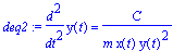 deq2 := diff(y(t),`$`(t,2)) = C/m/x(t)/y(t)^2